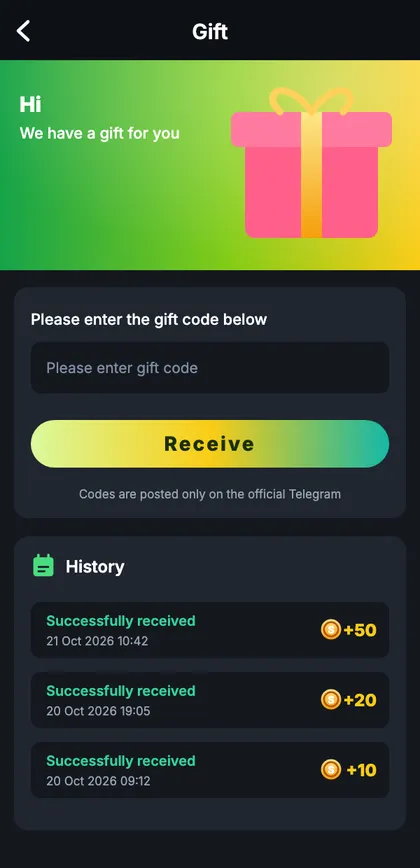 Redeem a gift code